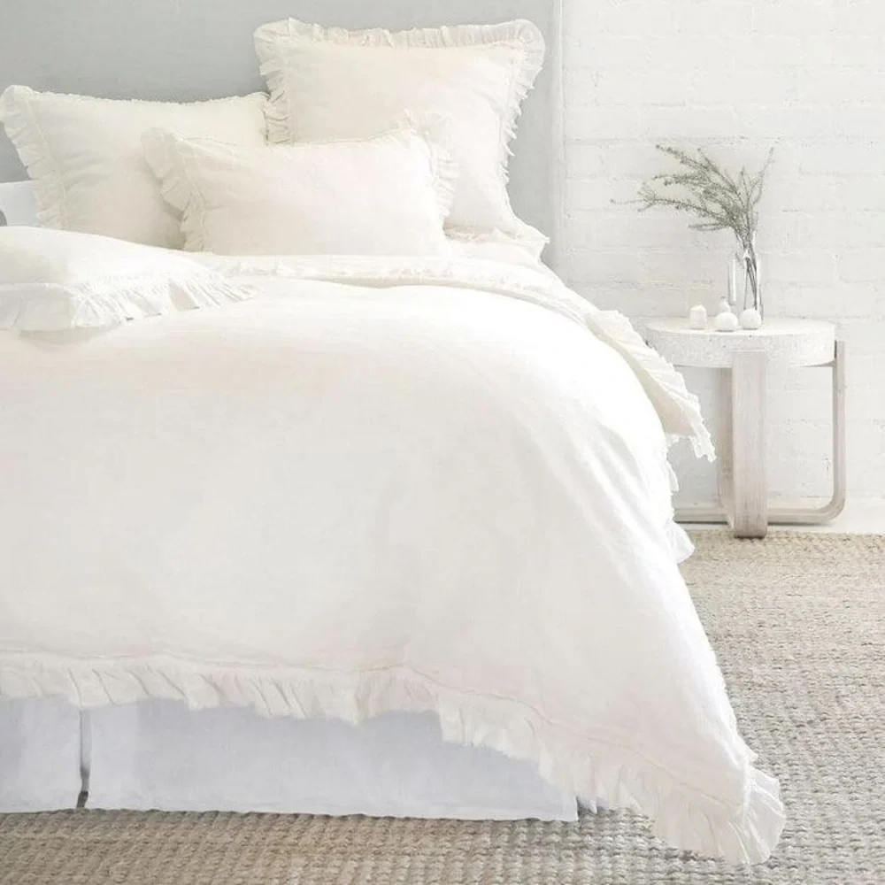 Pom Pom Mathilde Cream Linen Euro Shams Set of 2